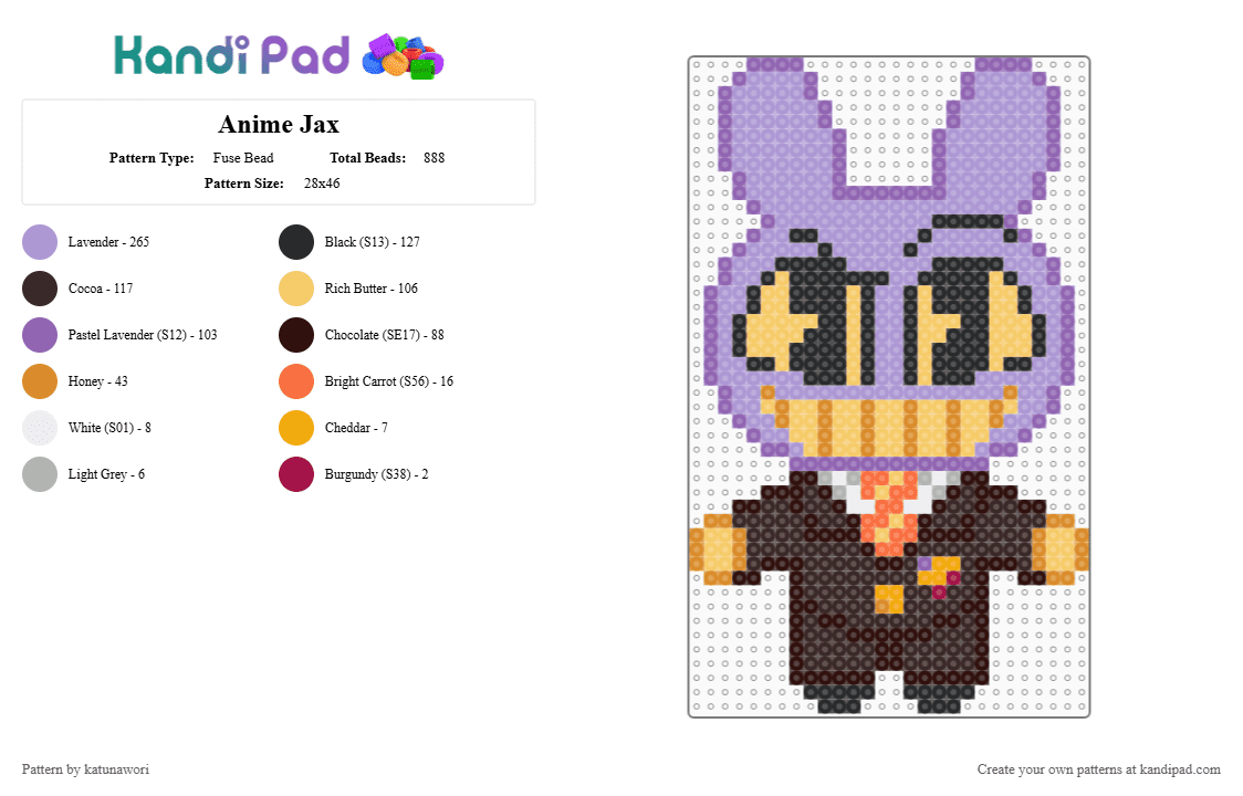 Anime Jax - Fuse Bead Pattern by katunawori on Kandi Pad - pink,brown