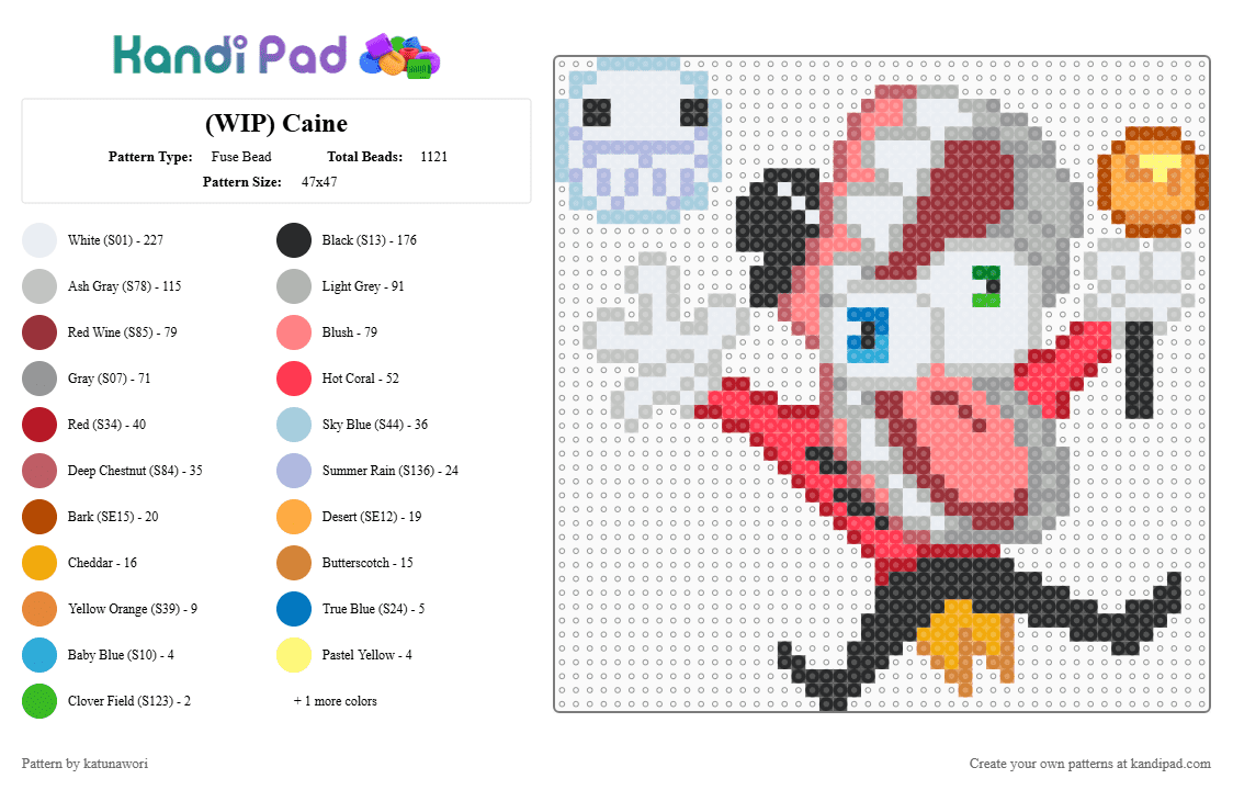 (WIP) Caine - Fuse Bead Pattern by katunawori on Kandi Pad - beige,red,gray