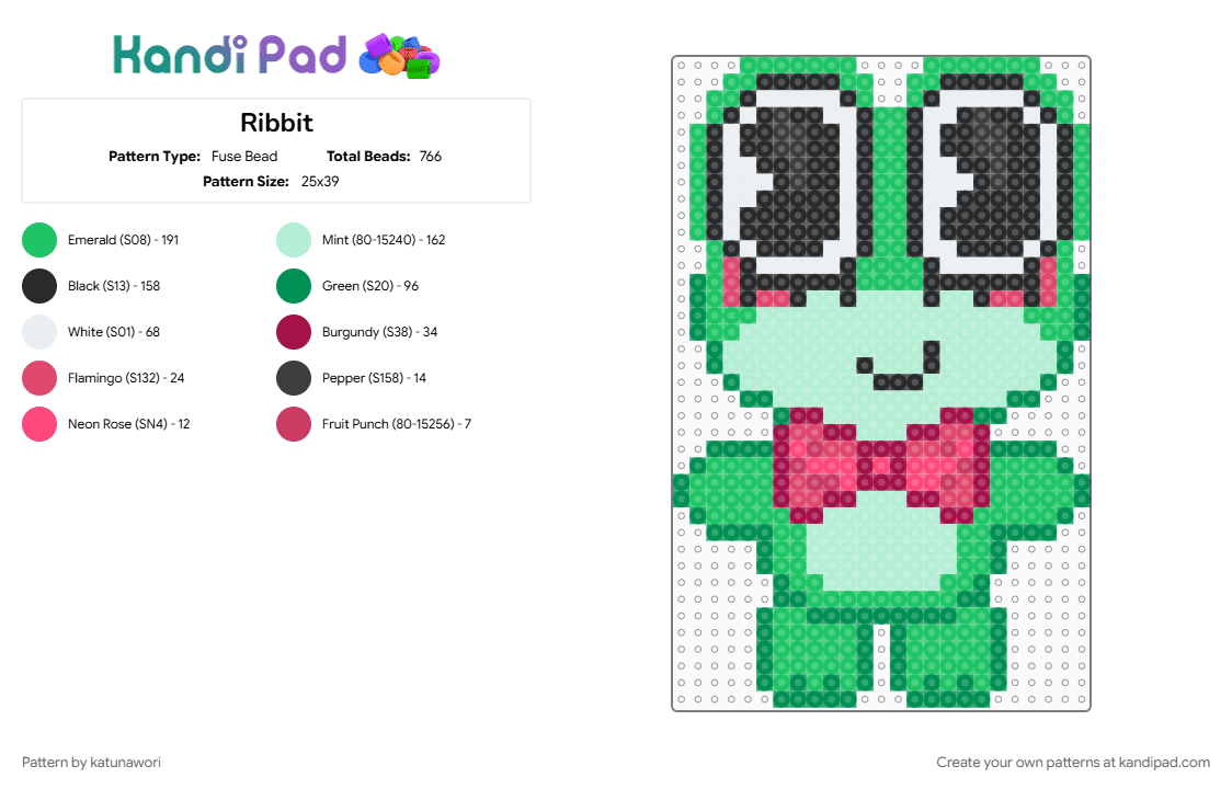 Ribbit - Fuse Bead Pattern by katunawori on Kandi Pad - green, light blue