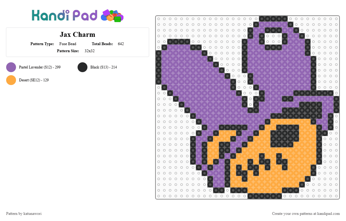 Jax Charm - Fuse Bead Pattern by katunawori on Kandi Pad - pink,orange