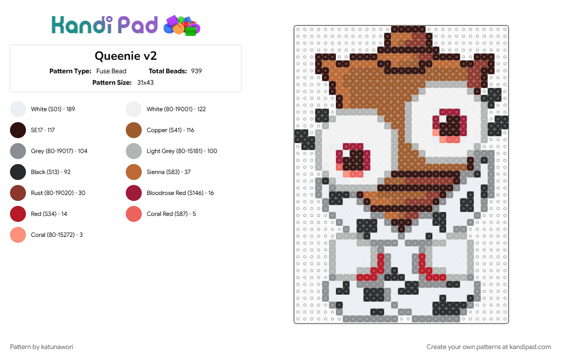 Queenie v2 - Fuse Bead Pattern by katunawori on Kandi Pad - beige, brown, gray, tan