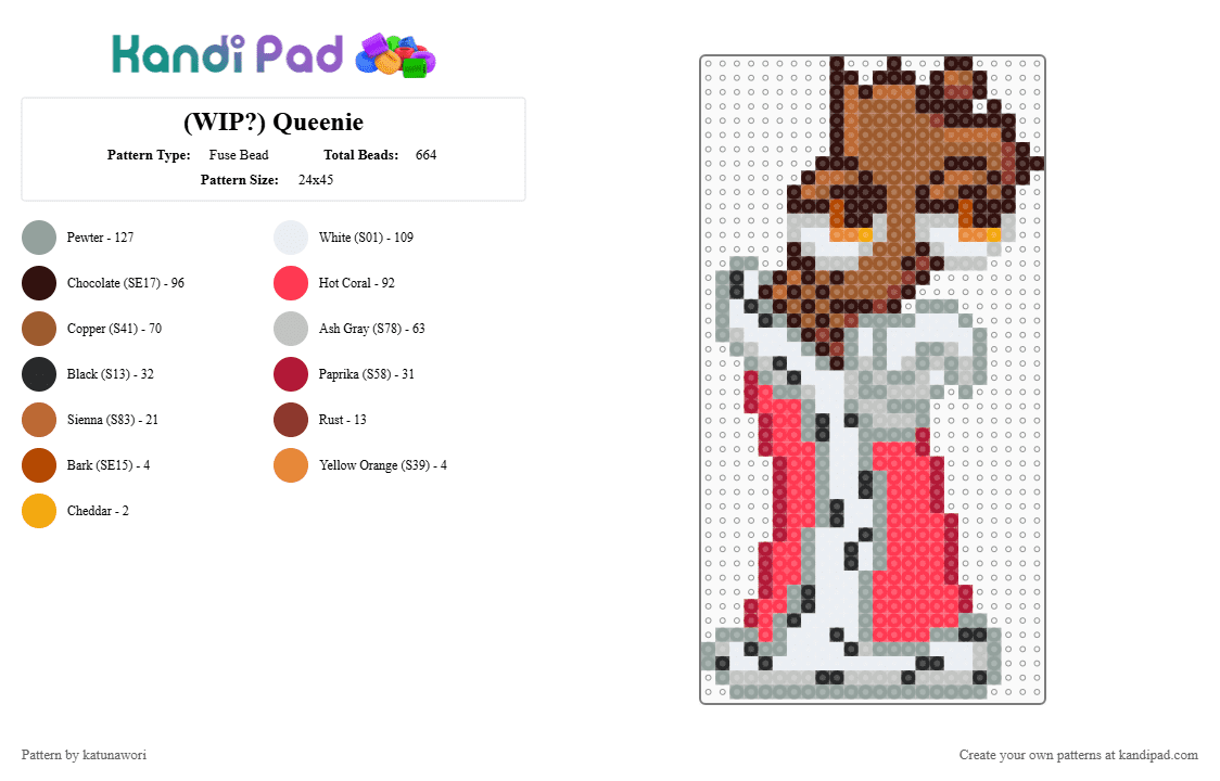 Queenie - Fuse Bead Pattern by katunawori on Kandi Pad - red,brown,gray,tan