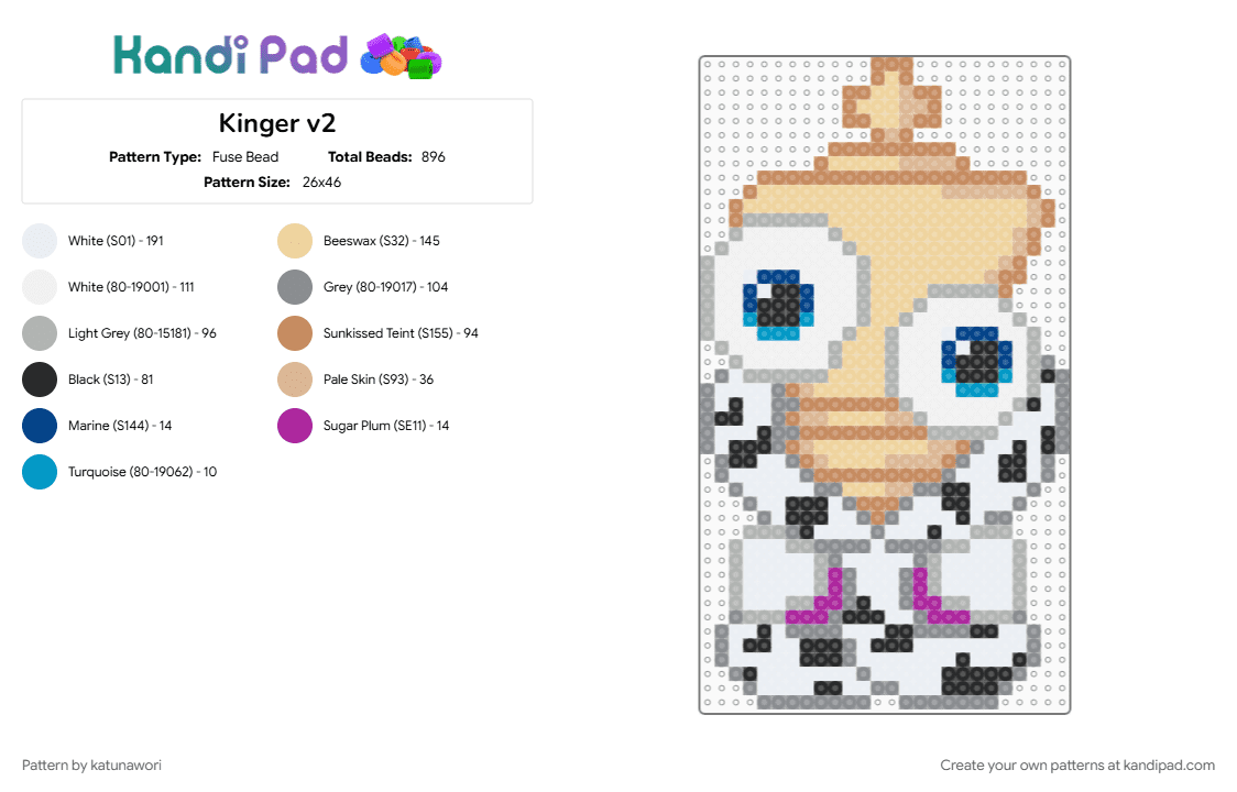 Kinger v2 - Fuse Bead Pattern by katunawori on Kandi Pad - beige, gray, tan