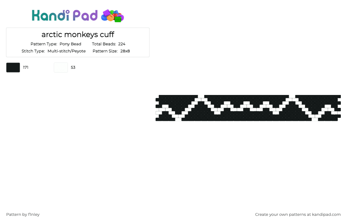 Arctic monkeys cuff Pony Bead Pattern - Kandi Pad | Kandi Patterns ...