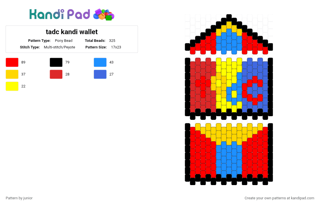 tadc kandi wallet - Pony Bead Pattern by junior on Kandi Pad - red, yellow