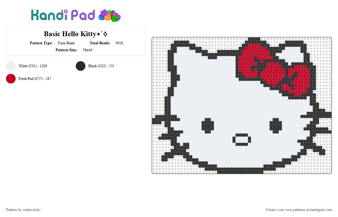 Basic Hello Kitty⋆˙⟡ - Fuse Bead Pattern by otakuvkitty on Kandi Pad - white,cute,hellokitty,kitty,sweet,adorable,hello