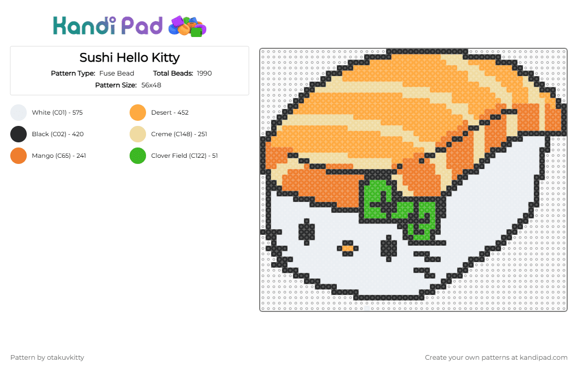 Sushi Hello Kitty⋆˙⟡ - Fuse Bead Pattern by otakuvkitty on Kandi Pad - orange,sushi,hellokitty,kitty,hello,cute,yummy,food