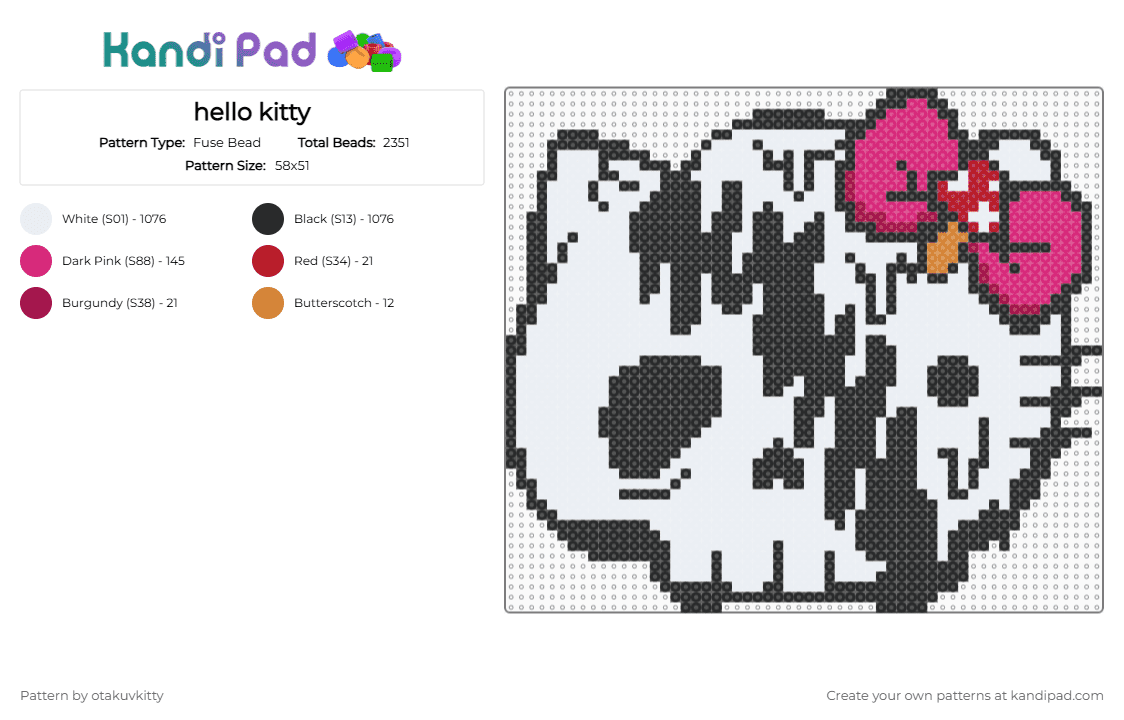 Trippy Hello Kitty⋆˙⟡ - Fuse Bead Pattern by otakuvkitty on Kandi Pad - hello kitty,trippy,drippy,skull,melting,halloween,spooky,white,pink,hellokitty,scary,cute,kitty,mushroom