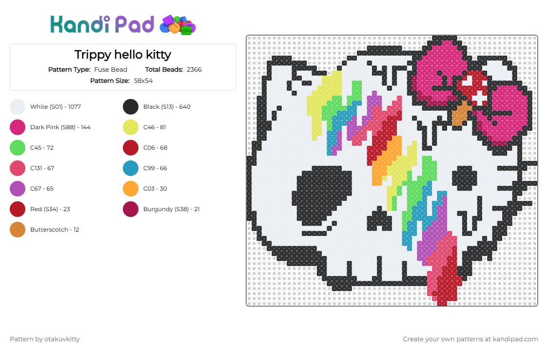 Trippy hello kitty - Fuse Bead Pattern by otakuvkitty on Kandi Pad - white,pink,red,hellokitty,trippy,scary,colorful,kitty,cute,psychedelic,fuse art