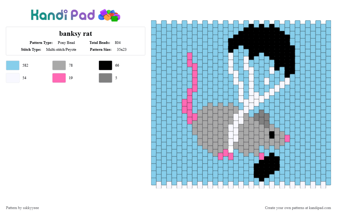 banksy rat - Pony Bead Pattern by sskkyyeee on Kandi Pad - light blue