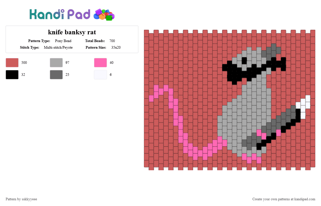 knife banksy rat - Pony Bead Pattern by sskkyyeee on Kandi Pad - red