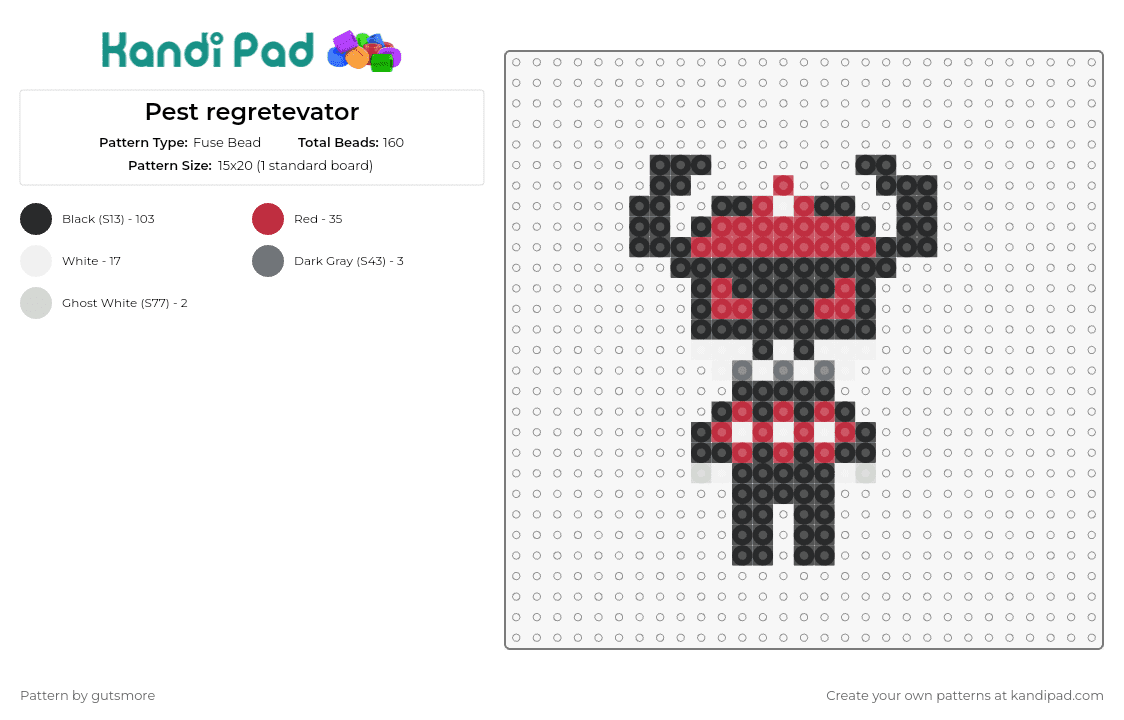 Pest regretevator - Fuse Bead Pattern by gutsmore on Kandi Pad - pest,regretevator,roblox,character,npc,video game,black,red