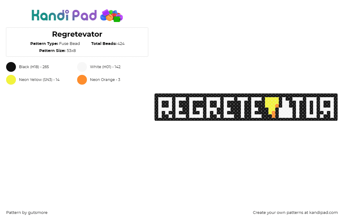 Regretevator - Fuse Bead Pattern by gutsmore on Kandi Pad - regretevator,roblox,logo,text,video game,elevator,white,black