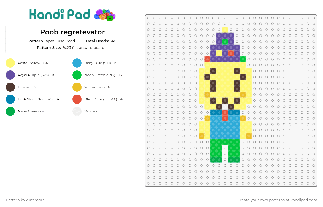 Poob regretevator - Fuse Bead Pattern by gutsmore on Kandi Pad - poob,regretevator,roblox,character,npc,video game,colorful,yellow,light blue