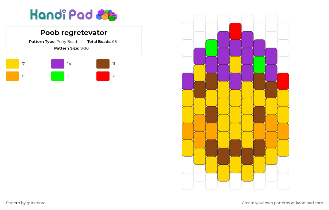 Poob regretevator - Pony Bead Pattern by gutsmore on Kandi Pad - poob,regretevator,roblox,party noob,character,npc,video game,colorful,yellow,purple