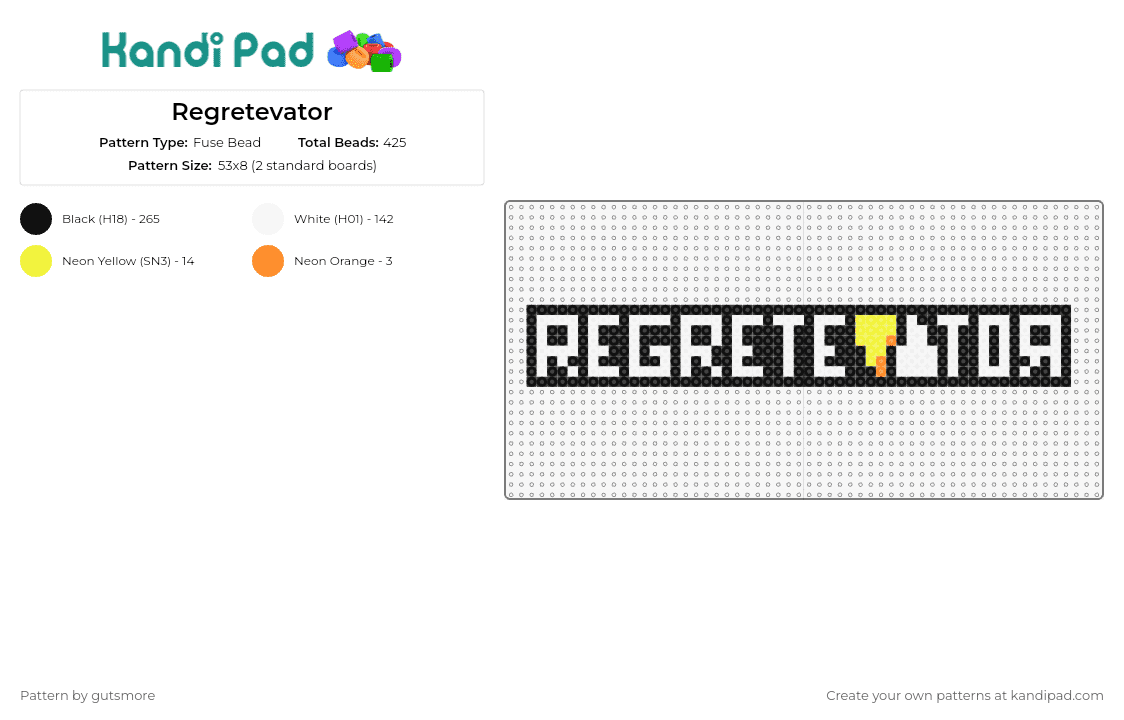 Regretevator - Fuse Bead Pattern by gutsmore on Kandi Pad - regretevator,roblox,logo,text,video game,elevator,white,black
