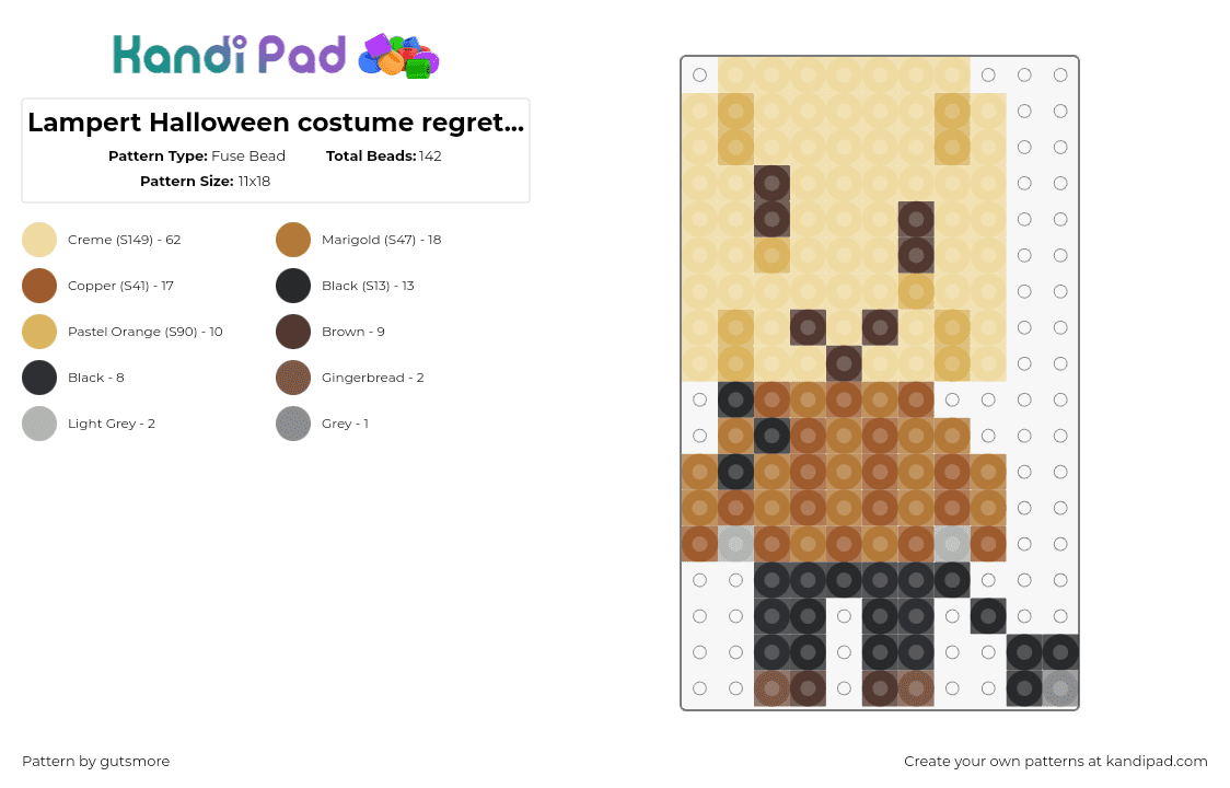 Lampert Halloween costume regretevator - Fuse Bead Pattern by gutsmore on Kandi Pad - lampert,regretevator,roblox,halloween,character,npc,video game,tan,brown