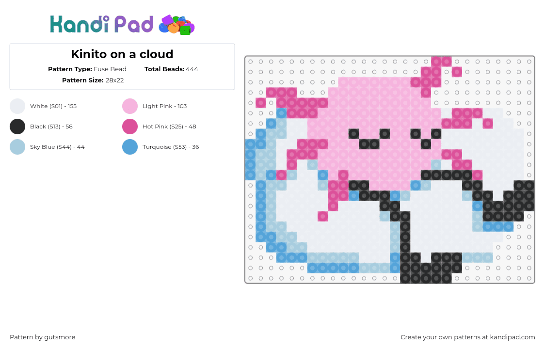 Kinito on a cloud - Fuse Bead Pattern by gutsmore on Kandi Pad - kinitopet,cloud,character,video game,horror,pink,white