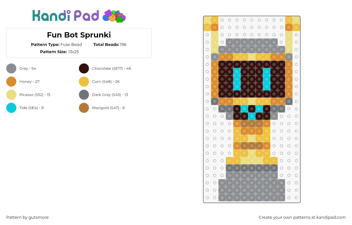 Fun Bot Sprunki - Fuse Bead Pattern by gutsmore on Kandi Pad - 