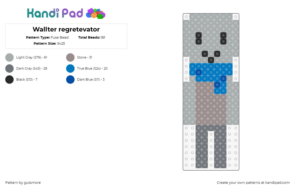 Wallter regretevator - Fuse Bead Pattern by gutsmore on Kandi Pad - wallter,regretevator,roblox,character,npc,video game,gray,blue