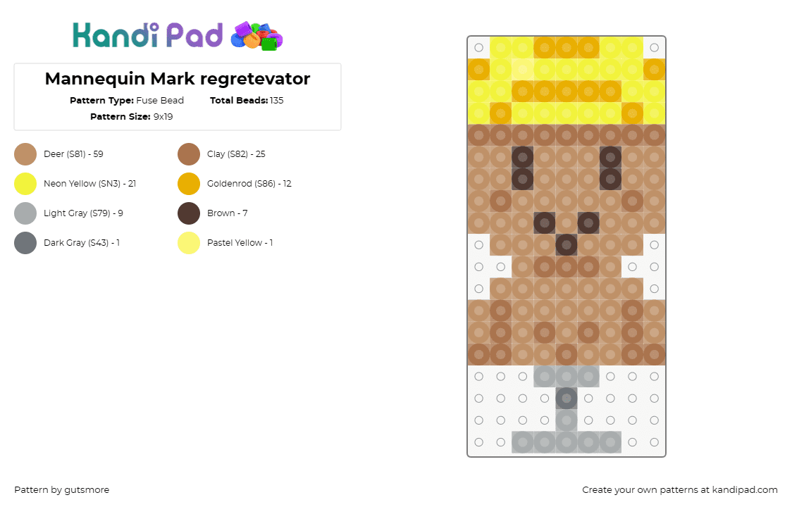 Mannequin Mark regretevator - Fuse Bead Pattern by gutsmore on Kandi Pad - mannequin mark,regretevator,roblox,character,npc,video game,yellow,tan