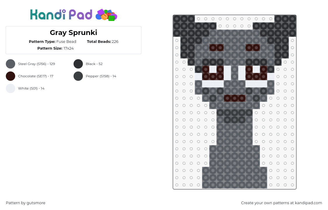 Gray Sprunki - Fuse Bead Pattern by gutsmore on Kandi Pad - 