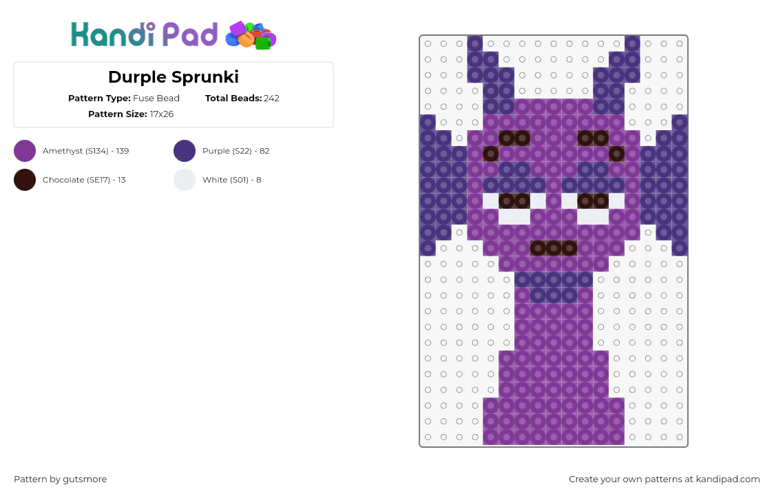 Durple Sprunki - Fuse Bead Pattern by gutsmore on Kandi Pad - 