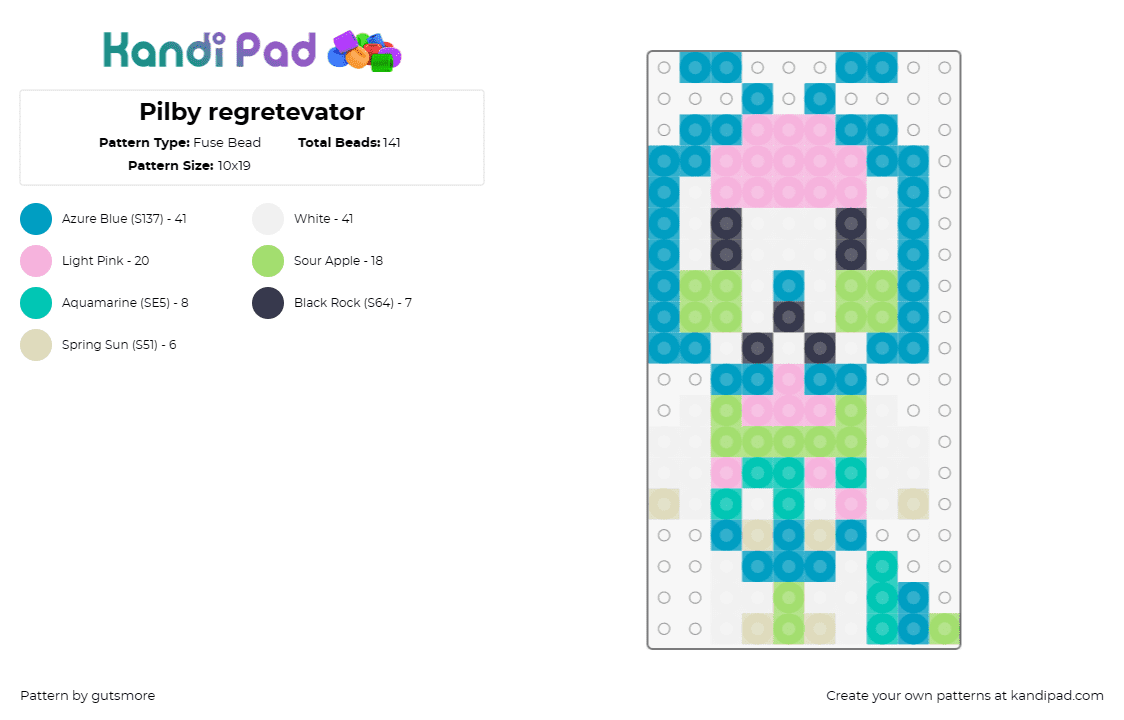 Pilby regretevator - Fuse Bead Pattern by gutsmore on Kandi Pad - pilby,regretevator,roblox,character,npc,video game,colorful,white,pink,blue