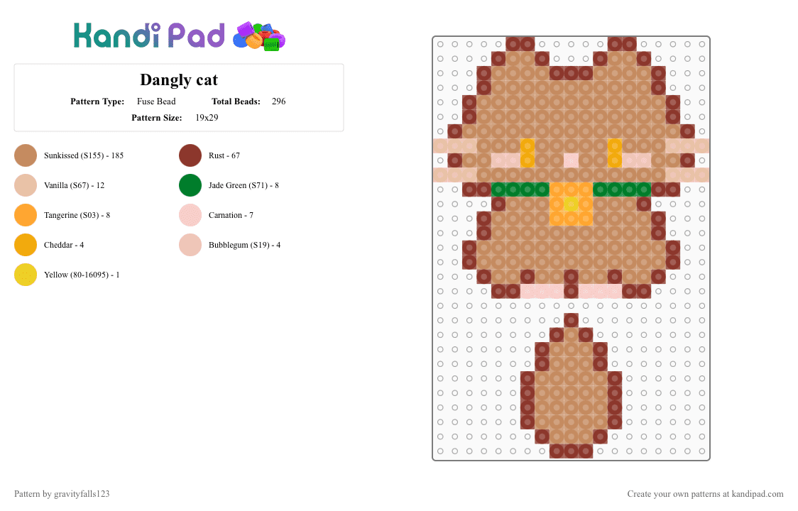 Dangly cat - Fuse Bead Pattern by gravityfalls123 on Kandi Pad - red,tan