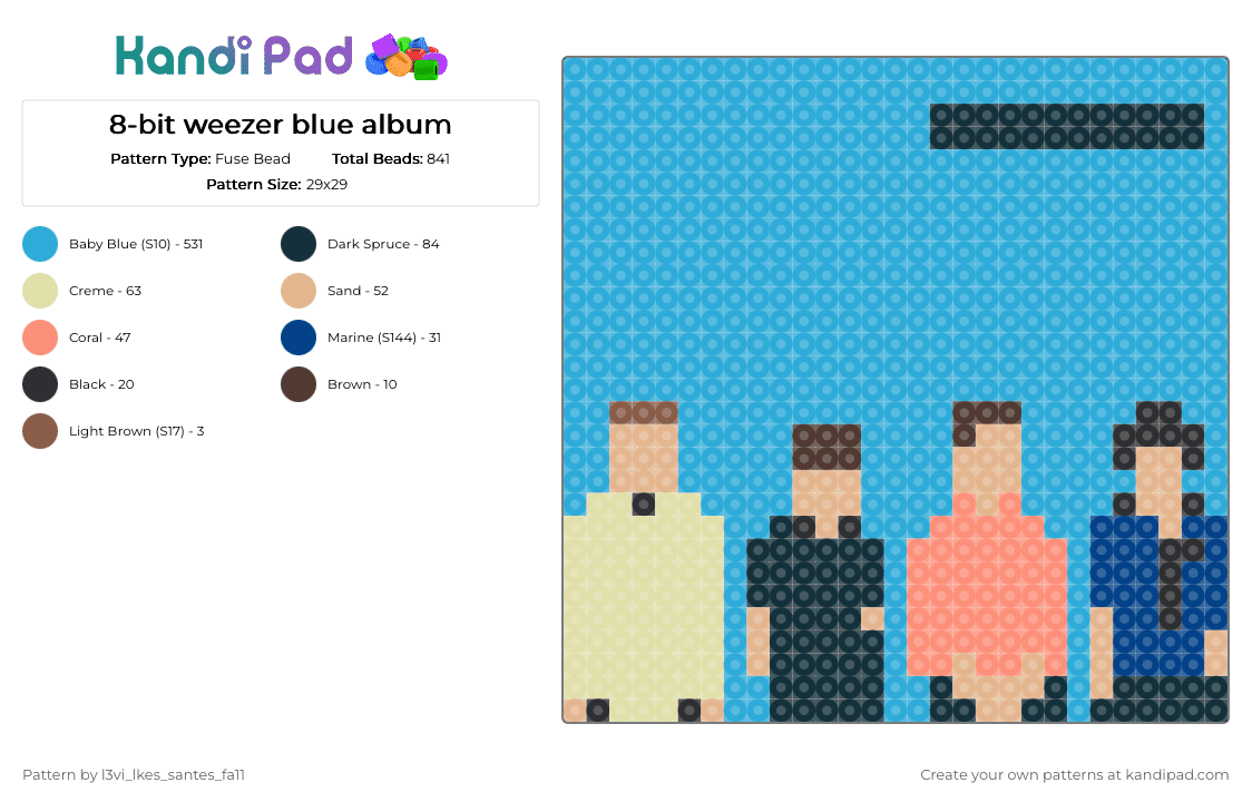 8-bit weezer blue album - Fuse Bead Pattern by l3vi_lkes_santes_fa11 on Kandi Pad - 