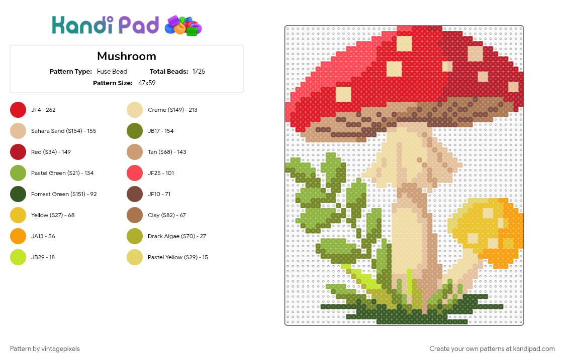 Mushroom - Fuse Bead Pattern by vintagepixels on Kandi Pad - beige, cotdmushrooms, gold, red