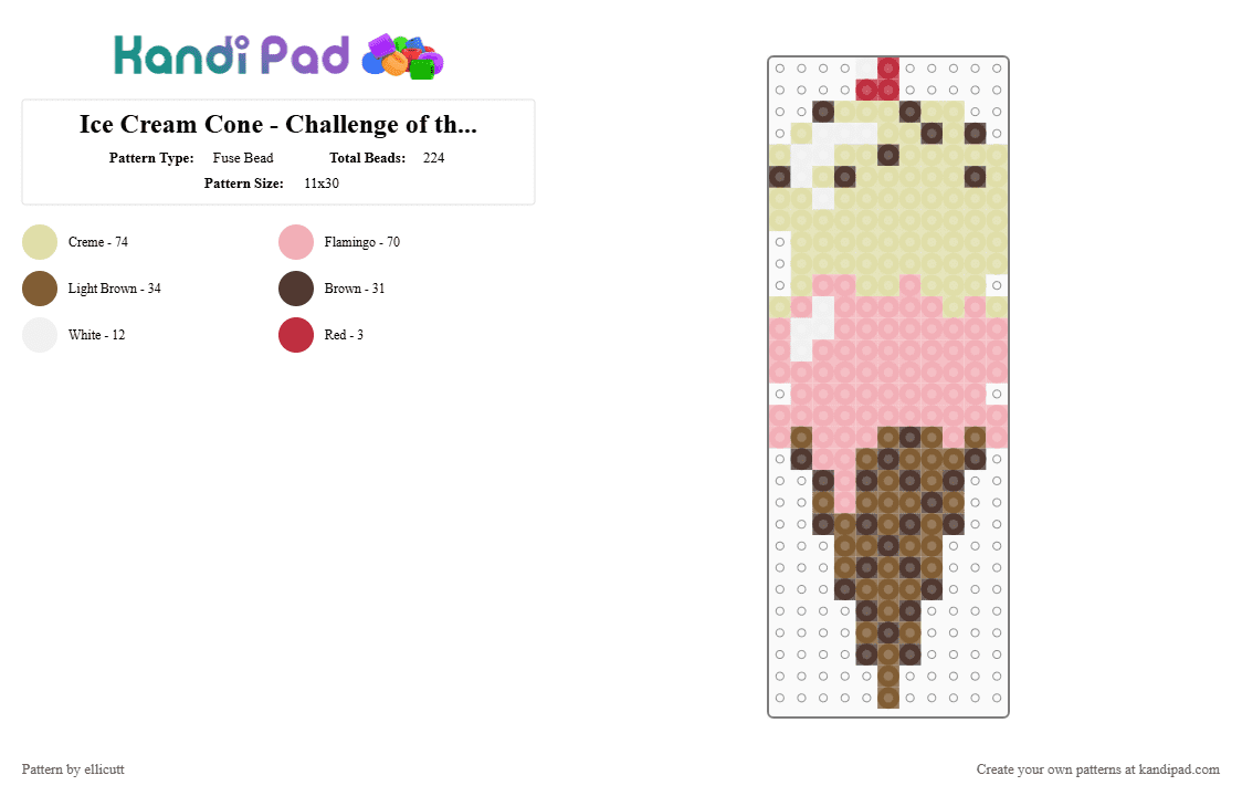 Ice Cream Cone - Challenge of the Day - Fuse Bead Pattern by ellicutt on Kandi Pad - yellow,beige,cotdfoodfestival