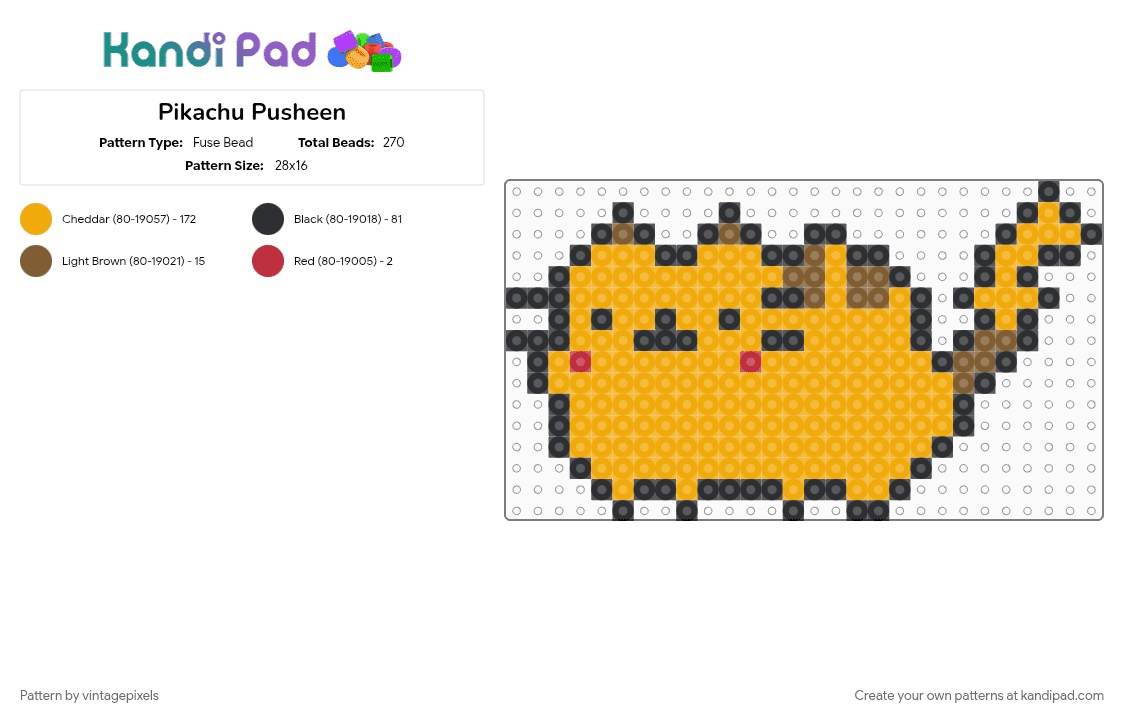 Pikachu Pusheen - Fuse Bead Pattern by vintagepixels on Kandi Pad - orange