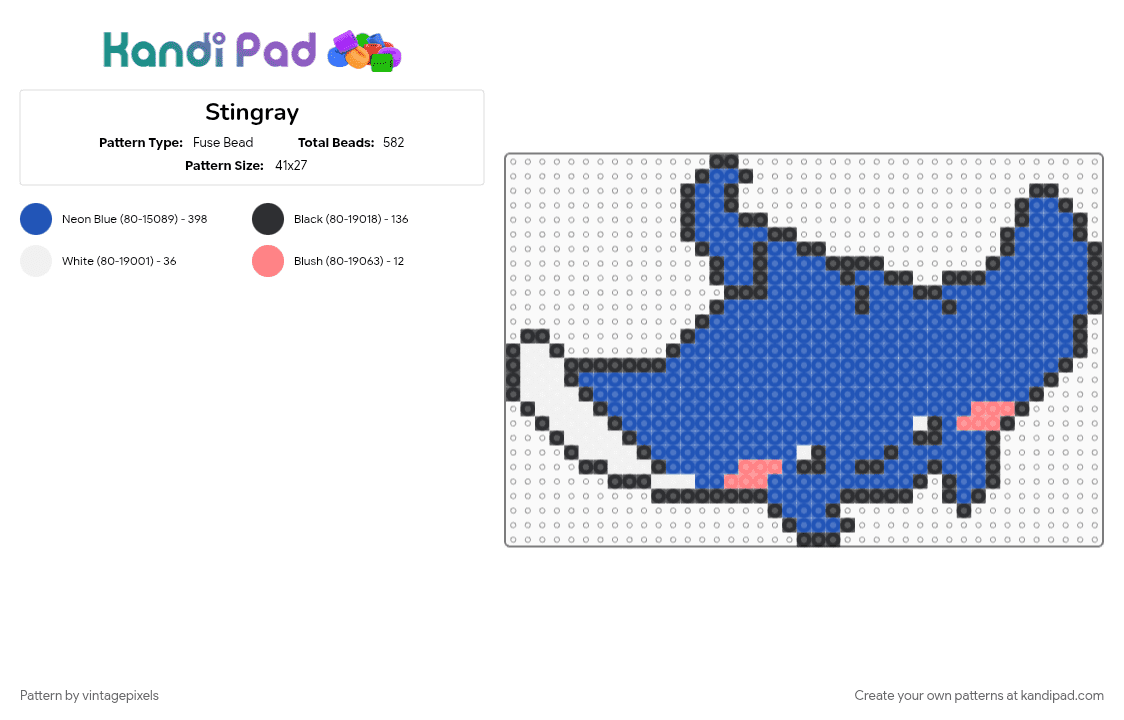 Stingray - Fuse Bead Pattern by vintagepixels on Kandi Pad - blue, cotdoceancreatures