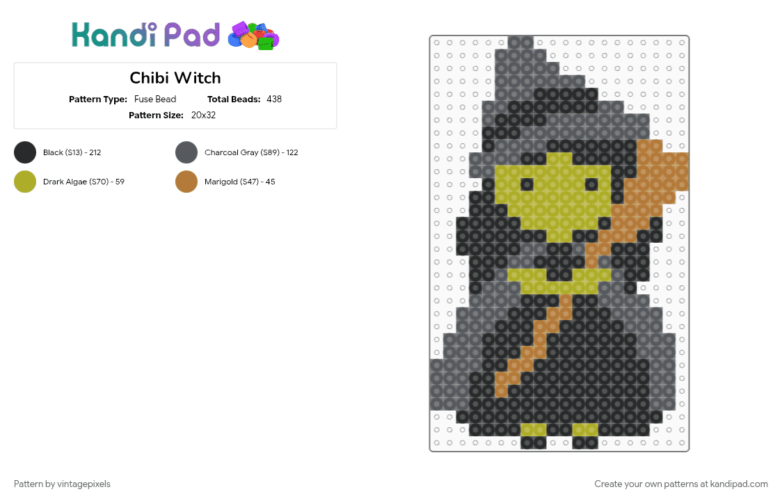 Chibi Witch - Fuse Bead Pattern by vintagepixels on Kandi Pad - gray