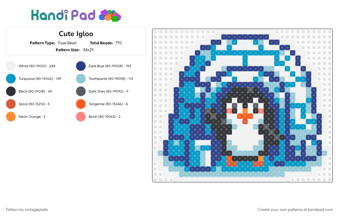 Cute Igloo - Fuse Bead Pattern by vintagepixels on Kandi Pad - blue, cotdigloos, light blue