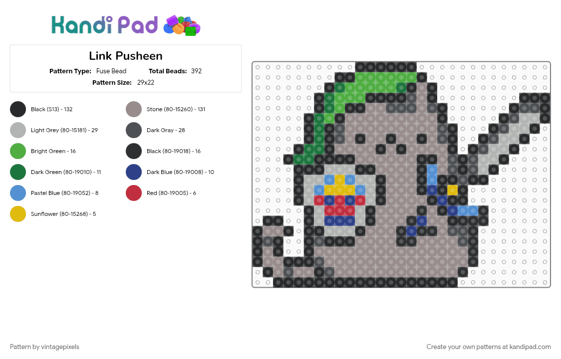 Link Pusheen - Fuse Bead Pattern by vintagepixels on Kandi Pad - gray