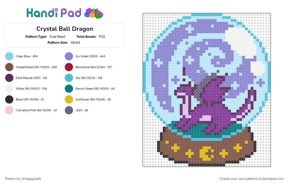 Crystal Ball Dragon - Fuse Bead Pattern by vintagepixels on Kandi Pad - blue, light blue, pink, tan