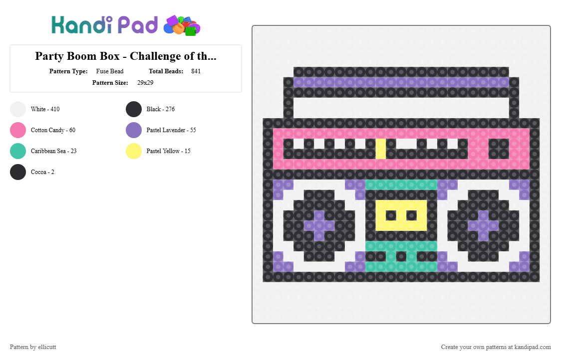 Party Boom Box - Challenge of the Day - Fuse Bead Pattern by ellicutt on Kandi Pad - white,blue,pink,cotdparty