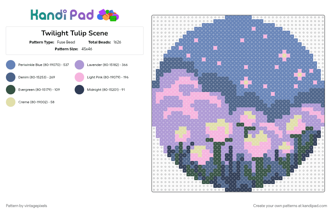 Twilight Tulip Scene - Fuse Bead Pattern by vintagepixels on Kandi Pad - blue, pink