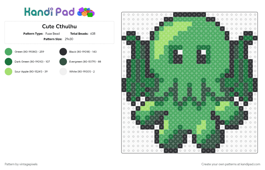 Cute Cthulhu - Fuse Bead Pattern by vintagepixels on Kandi Pad - green