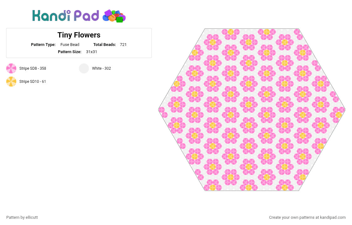 Tiny Flowers - Fuse Bead Pattern by vintagepixels on Kandi Pad - flowers, lace, pattern, pink, small, tiny