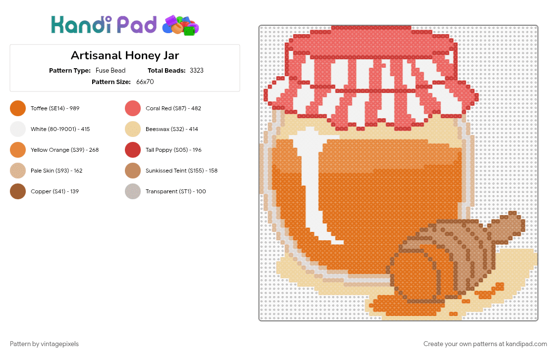 Artisan Honey Pot - Fuse Bead Pattern by vintagepixels on Kandi Pad - bees, cotdfarmersmarket, cute, food, honey, jar, local, orange, pooh