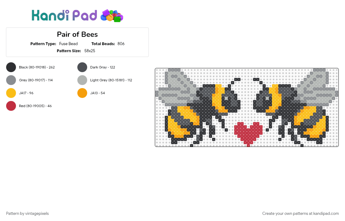 Pair of Bees - Fuse Bead Pattern by vintagepixels on Kandi Pad - beige, cotdbugs, gray