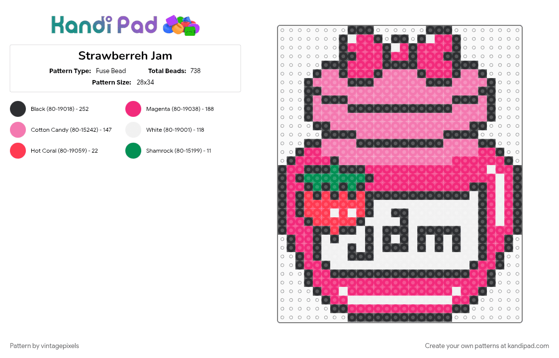 Strawberreh Jam - Fuse Bead Pattern by vintagepixels on Kandi Pad - pink