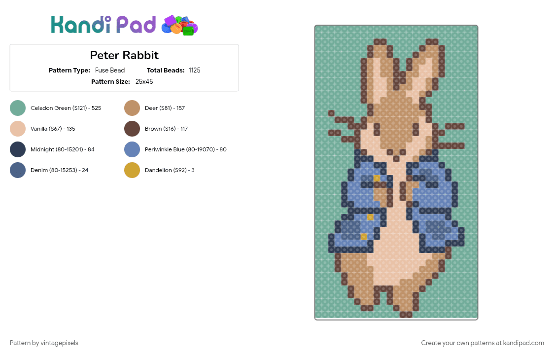 Peter Rabbit - Fuse Bead Pattern by vintagepixels on Kandi Pad - cotdvintagetoys, tan, teal