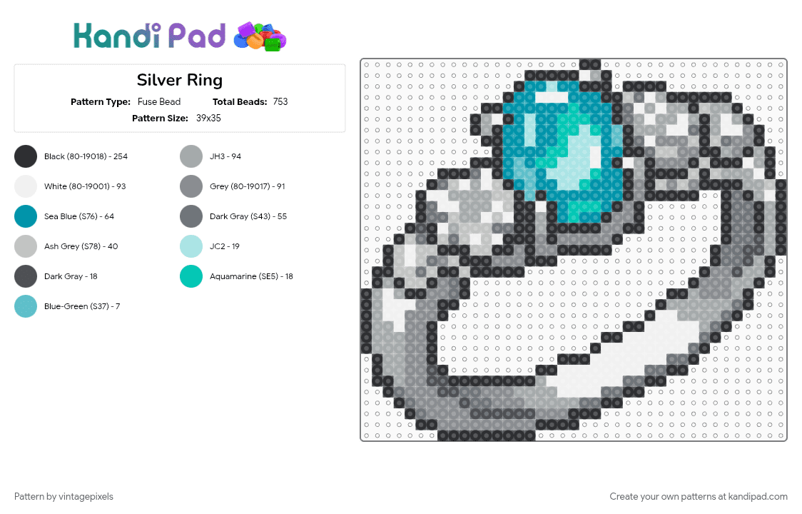 Silver Ring - Fuse Bead Pattern by vintagepixels on Kandi Pad - cotdsilver, gray