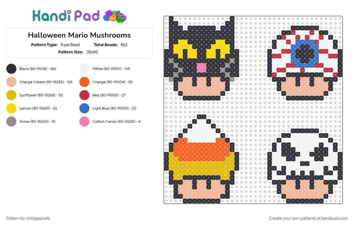 Halloween Mario Mushrooms - Fuse Bead Pattern by vintagepixels on Kandi Pad - 