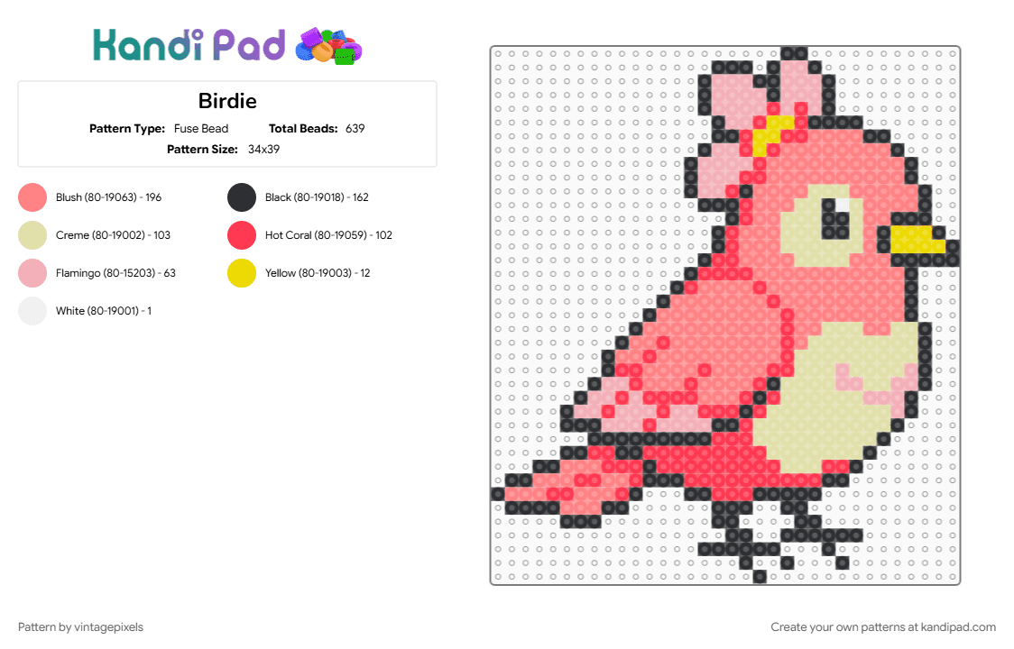 Birdie - Fuse Bead Pattern by vintagepixels on Kandi Pad - red