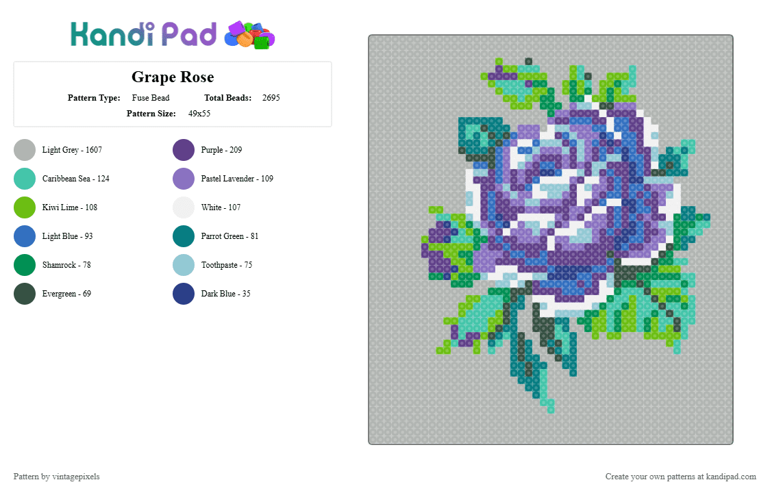Frosted Grape Rose - Fuse Bead Pattern by vintagepixels on Kandi Pad - beige